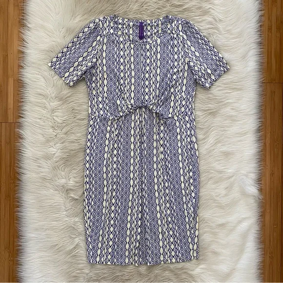 Seraphine Purple Yellow Geometric Short Sleeve Aztec Front Twist Maternity Dress - Picture 2 of 15